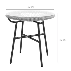 Mesa Auxiliar de Ratán Sintético Redonda para Exteriores con Encimera de Vidrio Templado Ø50x50 cm Gris - Ogal.Es