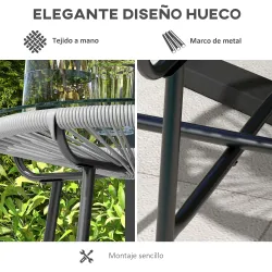 Mesa Auxiliar de Ratán Sintético Redonda para Exteriores con Encimera de Vidrio Templado Ø50x50 cm Gris - Ogal.Es