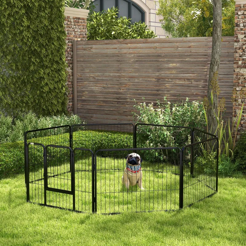 Corralito para Perros de 8 Paneles 80x60 cm con Forma Personalizable Puerta Marco de Acero y 8 Anclajes de Tierr... - Ogal.Es