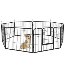 Corralito para Perros de 8 Paneles 80x60 cm con Forma Personalizable Puerta Marco de Acero y 8 Anclajes de Tierr... - Ogal.Es