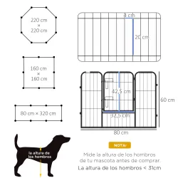 Corralito para Perros de 8 Paneles 80x60 cm con Forma Personalizable Puerta Marco de Acero y 8 Anclajes de Tierr... - Ogal.Es
