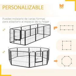 Corralito para Perros de 8 Paneles 80x60 cm con Forma Personalizable Puerta Marco de Acero y 8 Anclajes de Tierr... - Ogal.Es