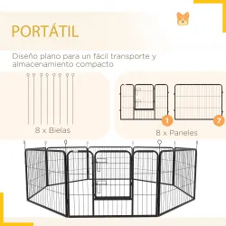 Corralito para Perros de 8 Paneles 80x60 cm con Forma Personalizable Puerta Marco de Acero y 8 Anclajes de Tierr... - Ogal.Es