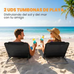 Conjunto de 2 Esterillas con Respaldo Reclinable en 5 Niveles Reposacabezas y Bolsa de Transporte 134x48x33-43 c... - Ogal.Es