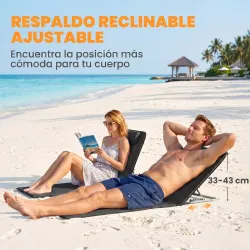 Conjunto de 2 Esterillas con Respaldo Reclinable en 5 Niveles Reposacabezas y Bolsa de Transporte 134x48x33-43 c... - Ogal.Es