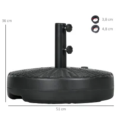 Soporte para Parasol Rellenable de Agua 22 kg y Arena 29 kg para Poste de Sombrilla de Ø38/48 mm Ø51x36 cm - Ogal.Es