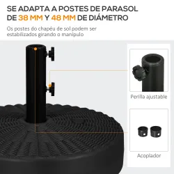 Soporte para Parasol Rellenable de Agua 22 kg y Arena 29 kg para Poste de Sombrilla de Ø38/48 mm Ø51x36 cm - Ogal.Es