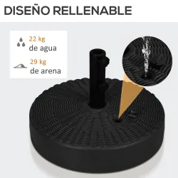 Soporte para Parasol Rellenable de Agua 22 kg y Arena 29 kg para Poste de Sombrilla de Ø38/48 mm Ø51x36 cm - Ogal.Es