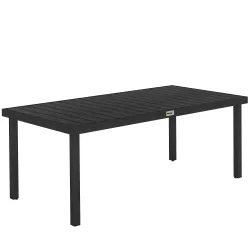 Mesa de Comedor Exterior 190x90x74 cm con Encimera de Listones y Estructura de Aluminio para Terraza Balcón Negro - Ogal.Es