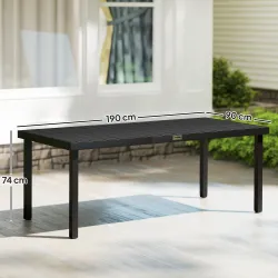 Mesa de Comedor Exterior 190x90x74 cm con Encimera de Listones y Estructura de Aluminio para Terraza Balcón Negro - Ogal.Es