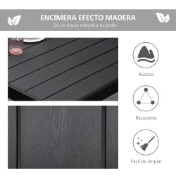 Mesa de Comedor Exterior 190x90x74 cm con Encimera de Listones y Estructura de Aluminio para Terraza Balcón Negro - Ogal.Es