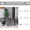 Mesa de Comedor Exterior 190x90x74 cm con Encimera de Listones y Estructura de Aluminio para Terraza Balcón Negro - Ogal.Es