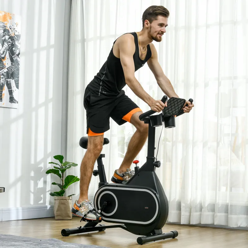 Bicicleta Estática con Asiento y Manillar Ajustables Pantalla LCD Volante Inercia 4 kg y Soporte para Botella Negro - Ogal.Es