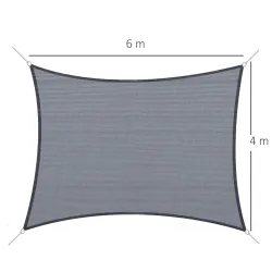 Toldo de Terraza Rectangular 4x6 m de HDPE con Anillas de Acero Inoxidable y Cuerdas para Jardín Patio Gris - Ogal.Es