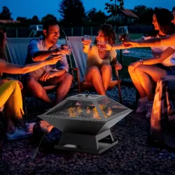 Brasero Exterior de Acero Pozo de Fuego para Jardín Multifuncional con Protector de Chispas y Atizador 45x45x34c... - Ogal.Es