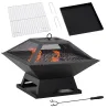 Brasero Exterior de Acero Pozo de Fuego para Jardín Multifuncional con Protector de Chispas y Atizador 45x45x34c... - Ogal.Es