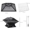 Brasero Exterior de Acero Pozo de Fuego para Jardín Multifuncional con Protector de Chispas y Atizador 45x45x34c... - Ogal.Es