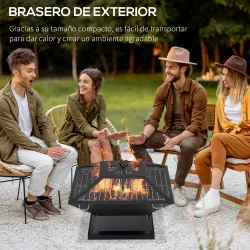 Brasero Exterior de Acero Pozo de Fuego para Jardín Multifuncional con Protector de Chispas y Atizador 45x45x34c... - Ogal.Es