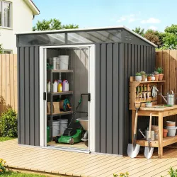 Caseta de Jardín 195x122x181,5 cm con Puerta Corredera 2 Ventanas y Anti-UV para Almacenar Herramientas Gris Oscuro - Ogal.Es