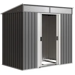 Caseta de Jardín 195x122x181,5 cm con Puerta Corredera 2 Ventanas y Anti-UV para Almacenar Herramientas Gris Oscuro - Ogal.Es