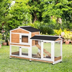 Conejera Exterior 157,4x53x99,5cm Jaula para Conejos Grande con Ruedas Techo Asfáltico Bandejas Extraíbles Rampa... - Ogal.Es