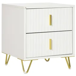 Mesilla de Noche con 2 Cajones Mesita de Noche Mesita Auxiliar con Patas de Metal para Dormitorio 40x40x47 cm Bl... - Ogal.Es
