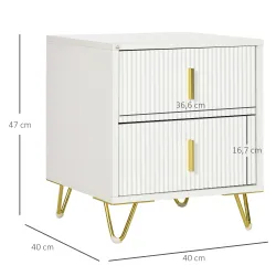 Mesilla de Noche con 2 Cajones Mesita de Noche Mesita Auxiliar con Patas de Metal para Dormitorio 40x40x47 cm Bl... - Ogal.Es