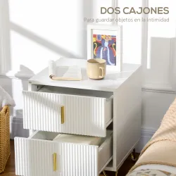 Mesilla de Noche con 2 Cajones Mesita de Noche Mesita Auxiliar con Patas de Metal para Dormitorio 40x40x47 cm Bl... - Ogal.Es