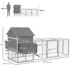 Gallinero de Madera 310,5x149,5x149cm Jaula para 4-6 Gallinas con 2 Ventanas Puertas Nido Bandeja Extraíble y Ra... - Ogal.Es