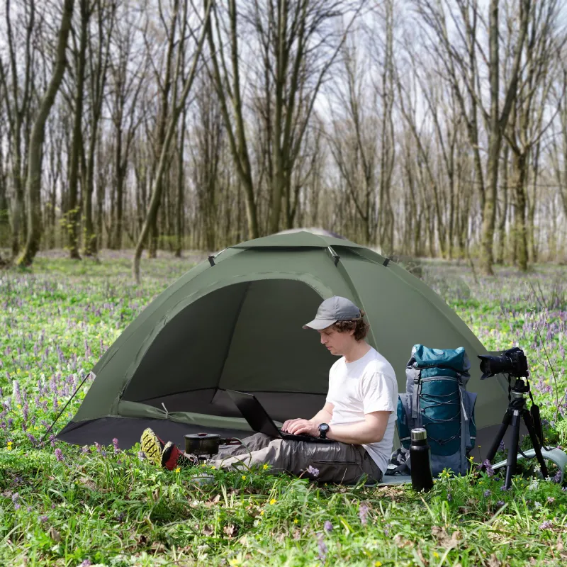 Tienda de Camping Plegable con 2 Ventanas de Malla Bolsa de Transporte y Marco de Fibra de Vidrio 206x152x110 cm... - Ogal.Es