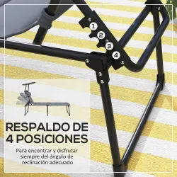 Tumbona de Jardín con Toldo Ajustable Respaldo Regulable en 4 Niveles Reposacabezas para Terraza 70x200x45 cm Gris - Ogal.Es