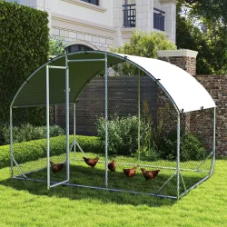 Gallinero 280x190x197 cm con Cubierta de Tela Oxford Impermeable y Resistente a los Rayos UV para Patio Plata - Ogal.Es