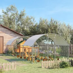 Gallinero 280x760x197 cm con Cubierta de Tela Oxford Impermeable y Resistente a los Rayos UV para Patio Plata - Ogal.Es