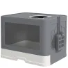 Arenero para Gatos Cubierto con Pala Cepillo 2 Puertas Entrada Principal y Salida Superior 48,5x38x36,5 cm Gris - Ogal.Es
