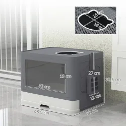 Arenero para Gatos Cubierto con Pala Cepillo 2 Puertas Entrada Principal y Salida Superior 48,5x38x36,5 cm Gris - Ogal.Es