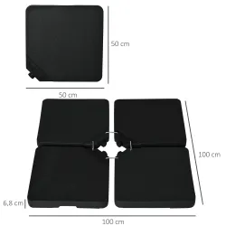 Conjunto de 4 Pesos Rellenables para Base de Sombrilla Cruzada con 15 Litros de Agua o 17,5 kg de Arena Negro - Ogal.Es