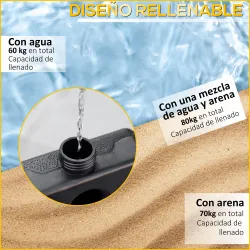 Conjunto de 4 Pesos Rellenables para Base de Sombrilla Cruzada con 15 Litros de Agua o 17,5 kg de Arena Negro - Ogal.Es