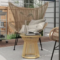 Mesa de Ratán Sintético Redonda con Encimera de Cristal y Marco de Metal Carga 30 kg para Patio Jardín Ø40x42 cm... - Ogal.Es