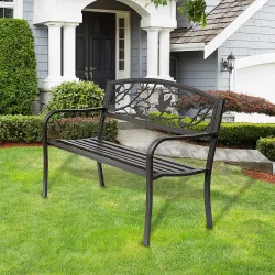 Banco de Jardín con Apoyabrazos y Respaldo con Imagen de Pájaros Carga 240 kg para Patio Terraza 127x60x85 cm Ma... - Ogal.Es