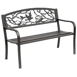 Banco de Jardín con Apoyabrazos y Respaldo con Imagen de Pájaros Carga 240 kg para Patio Terraza 127x60x85 cm Ma... - Ogal.Es