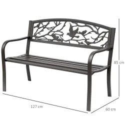 Banco de Jardín con Apoyabrazos y Respaldo con Imagen de Pájaros Carga 240 kg para Patio Terraza 127x60x85 cm Ma... - Ogal.Es
