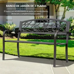 Banco de Jardín con Apoyabrazos y Respaldo con Imagen de Pájaros Carga 240 kg para Patio Terraza 127x60x85 cm Ma... - Ogal.Es
