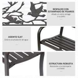 Banco de Jardín con Apoyabrazos y Respaldo con Imagen de Pájaros Carga 240 kg para Patio Terraza 127x60x85 cm Ma... - Ogal.Es