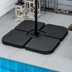 Conjunto de 4 Pesos Rellenables para Base de Sombrilla Cruzada con 15 Litros de Agua o 19,5 kg de Arena Negro - Ogal.Es
