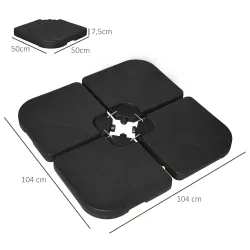 Conjunto de 4 Pesos Rellenables para Base de Sombrilla Cruzada con 15 Litros de Agua o 19,5 kg de Arena Negro - Ogal.Es
