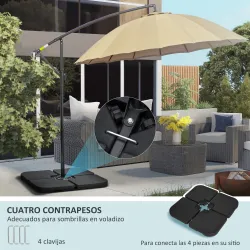Conjunto de 4 Pesos Rellenables para Base de Sombrilla Cruzada con 15 Litros de Agua o 19,5 kg de Arena Negro - Ogal.Es