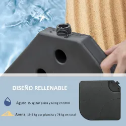 Conjunto de 4 Pesos Rellenables para Base de Sombrilla Cruzada con 15 Litros de Agua o 19,5 kg de Arena Negro - Ogal.Es