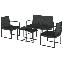 Conjunto de Muebles de Jardín de Ratán Sintético con 2 Sofás Individuales 1 Sofá Doble y 2 Mesas de Centro Negro - Ogal.Es