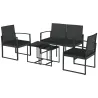Conjunto de Muebles de Jardín de Ratán Sintético con 2 Sofás Individuales 1 Sofá Doble y 2 Mesas de Centro Negro - Ogal.Es