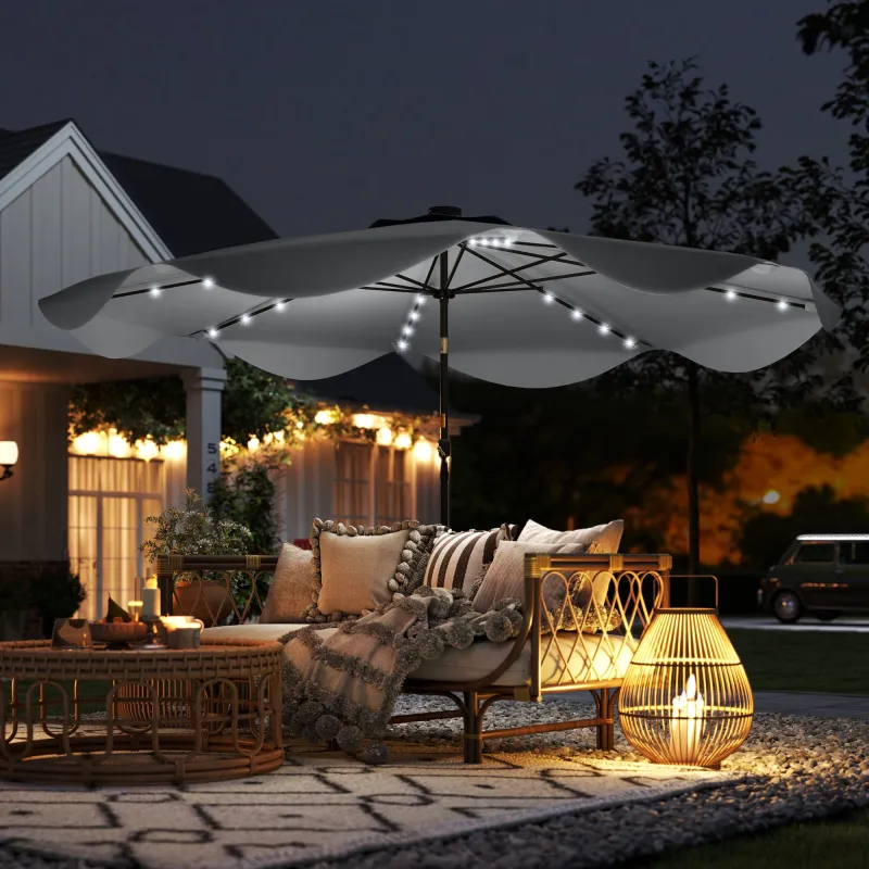 Sombrilla de Jardín Manual Ø292x254 cm con 32 Luces LED Solares 8 Varillas Impermeable y Rejillas de Ventilación... - Ogal.Es